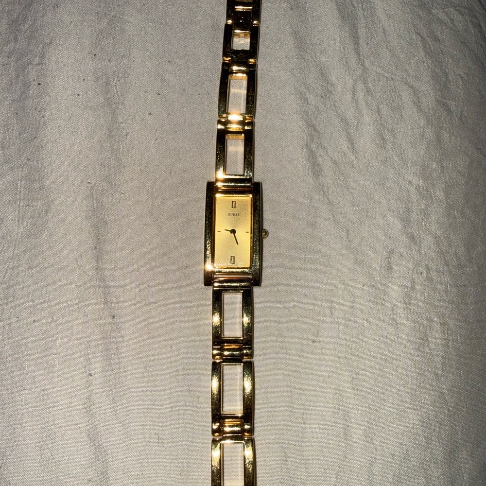 Guess Gold Rectangular Watch With Black Dial - image 3